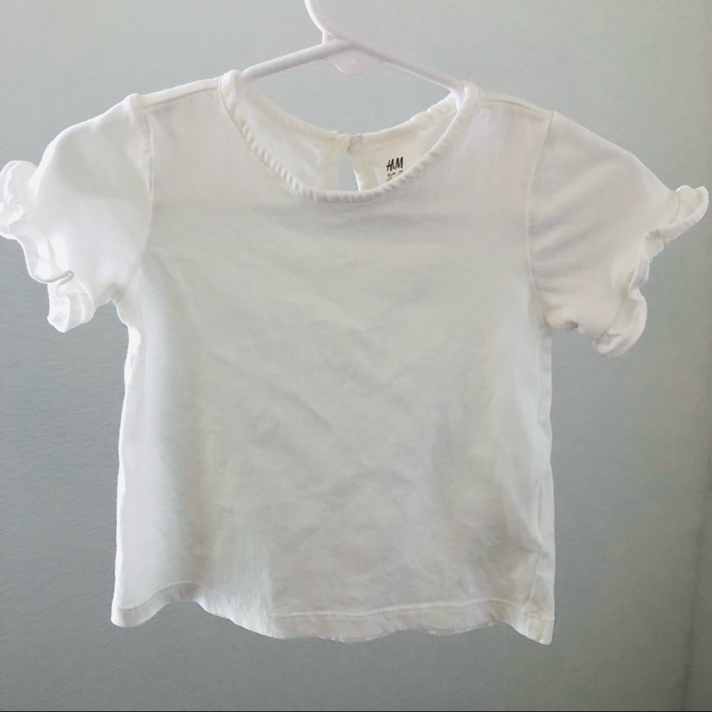 9M H&M White Ruffled T-Shirt Blouse